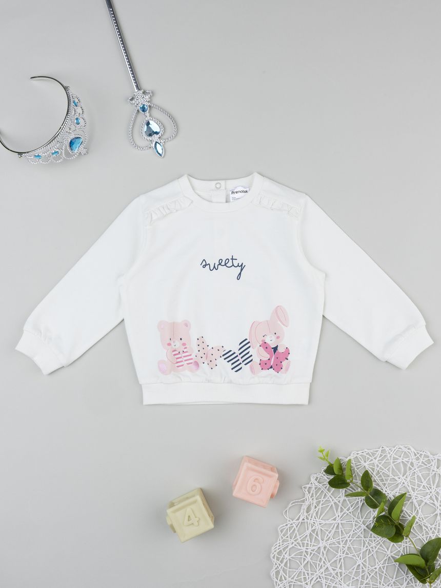 Felpa bimba bianca stampata con frill