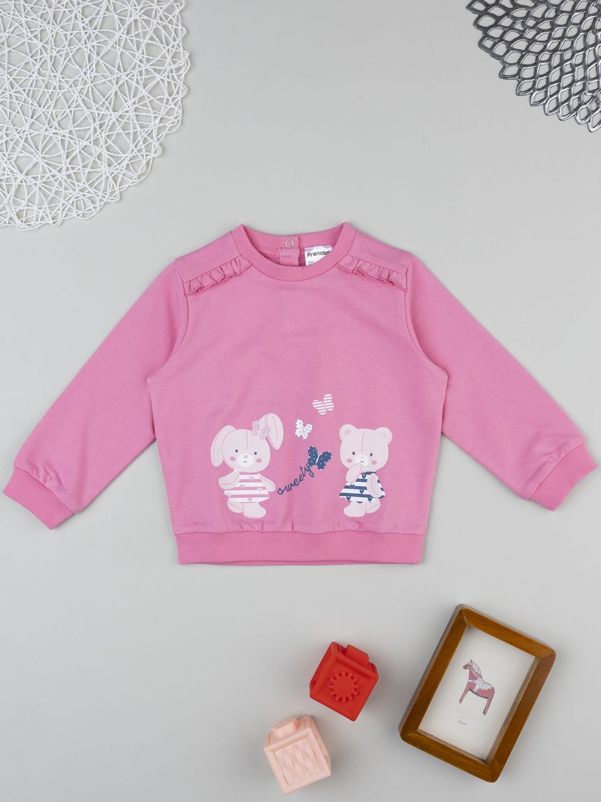 Felpa bimba rosa stampata con frill