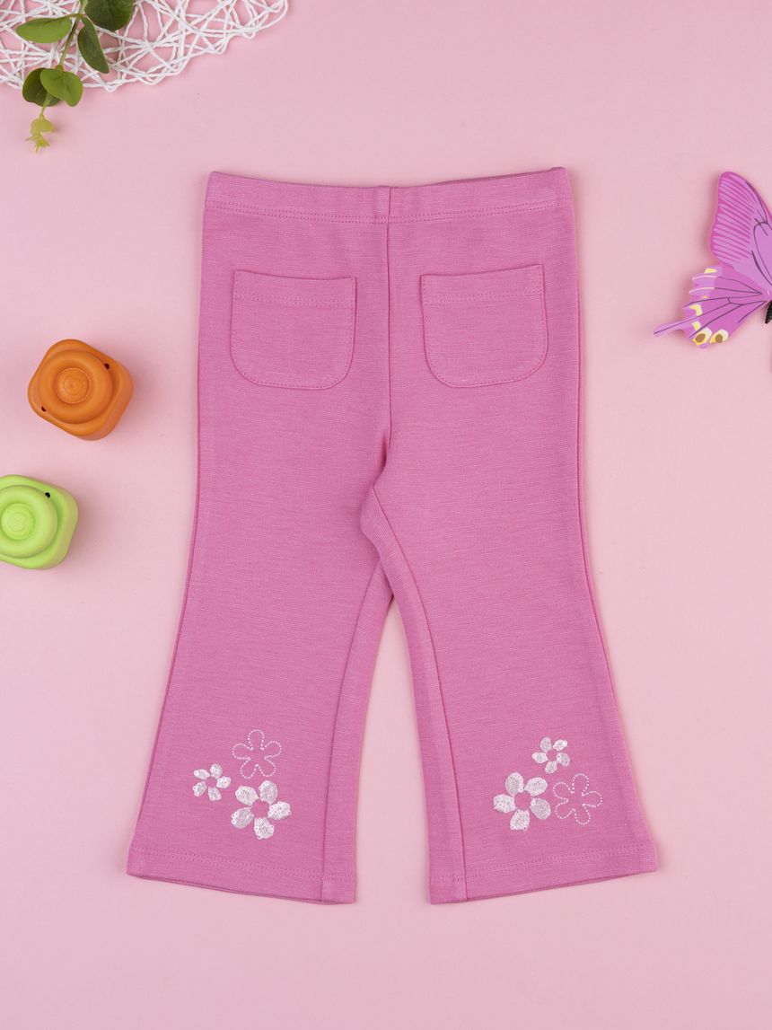 Legging zampa rosa bimba ricami fiori