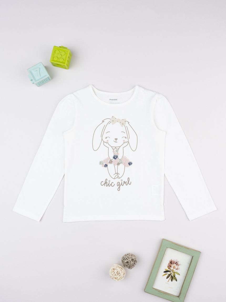 T-shirt bimba bianca stampa "chic girl"