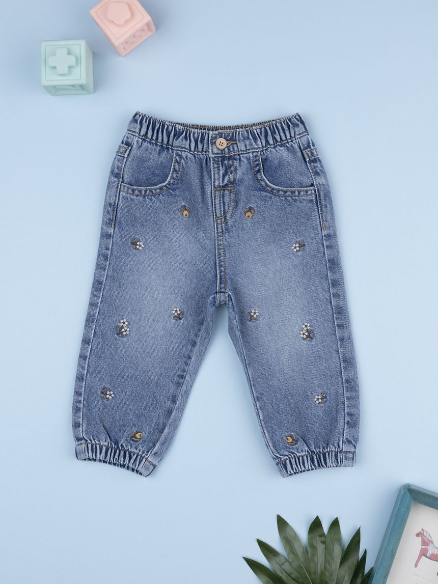 Pantalone denim bimba fiori