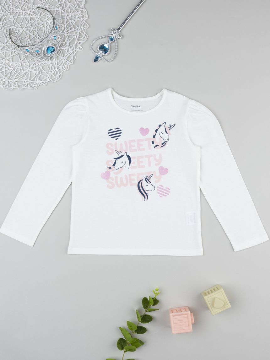 T-shirt bambina bianca stampa unicorni