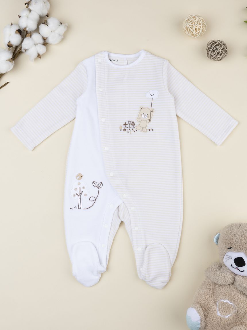 Tutina ciniglia bimbo bianca patch e ricami