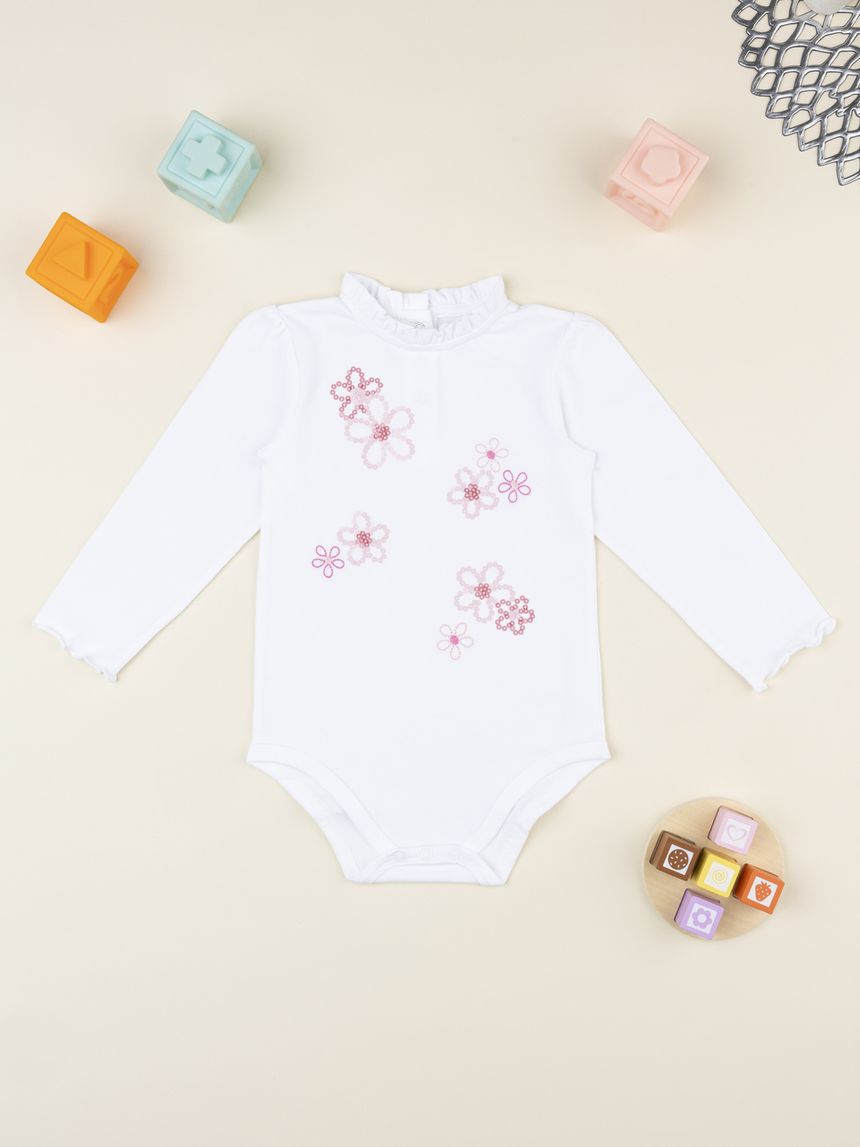 Body bimba bianco/rosa fiori
