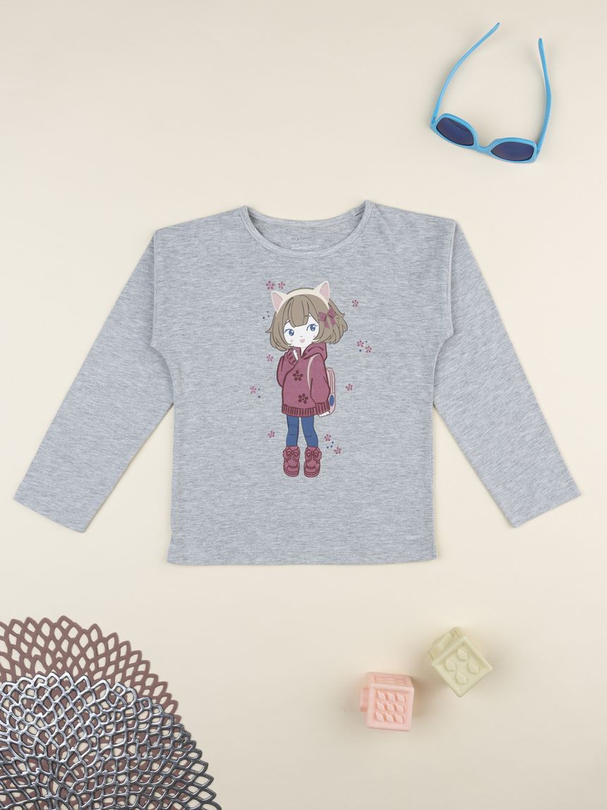 T-shirt bambina grigia stampata