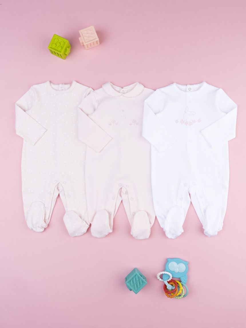 Pack 3 tutine neonata interlock bianco/rosa