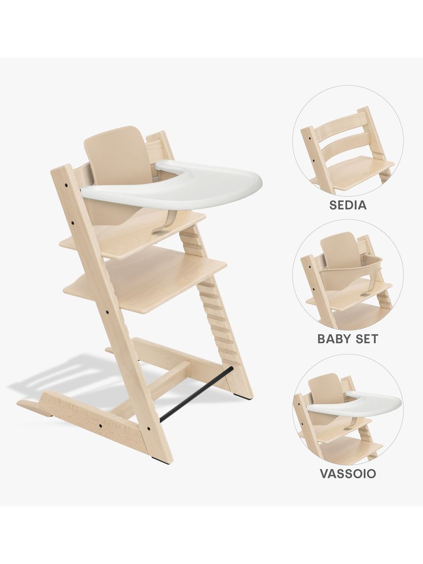 Pack seggiolone tripp trapp® naturale sedia + babyset + vassoio bianco - personalizzabile - stokke®