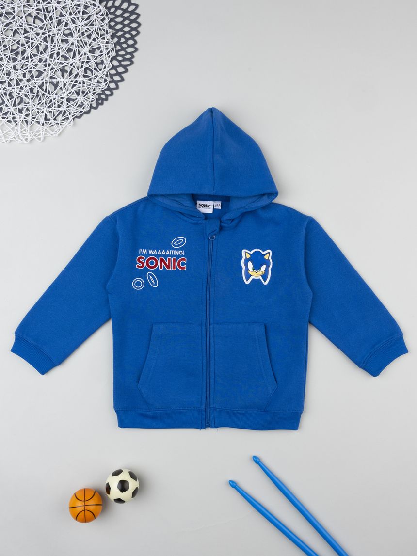 Felpa bambino blu con cappuccio sonic