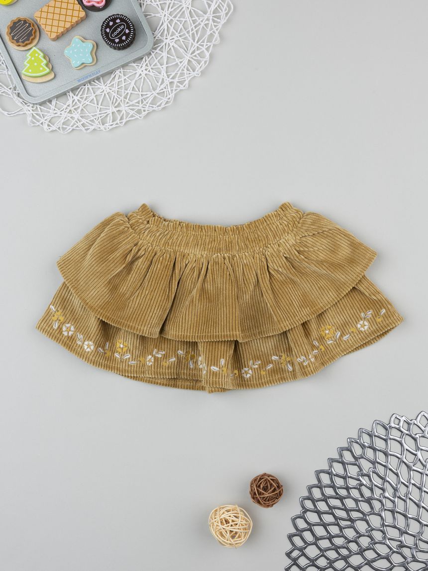 Gonna bimba in velluto marrone con ricami