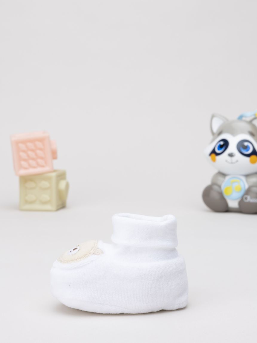 Babbucce neonato bianche patch orso