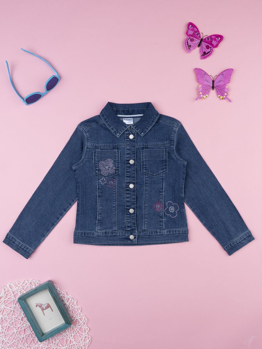 Giubbino denim bimba fiori