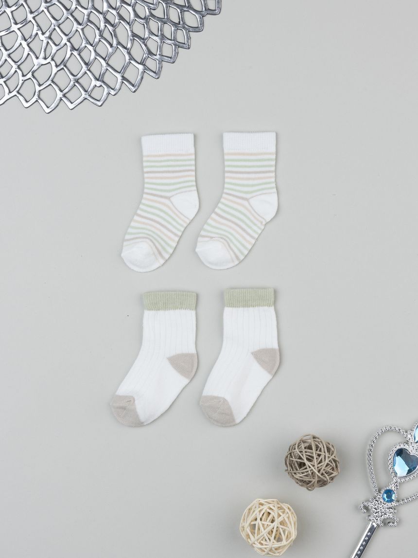 Pack due calze bimbo bianco/verde/beige