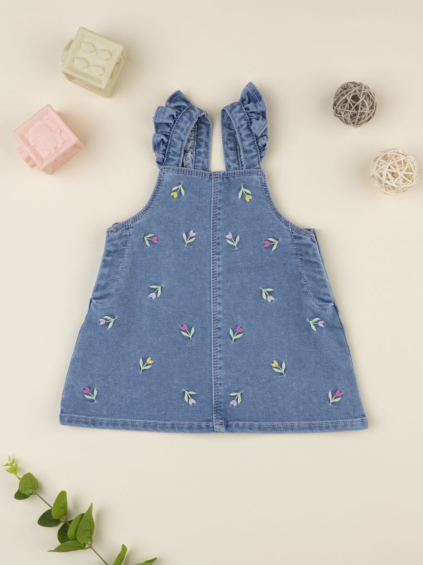Abito denim bimba ricami allover