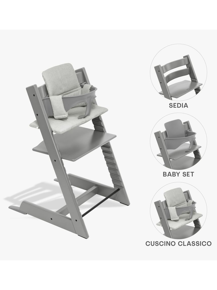 Bundle seggiolone tripp trapp® storm grey sedia + babyset + cuscino tripp trapp® nordic grey – personalizzabile – stokke®