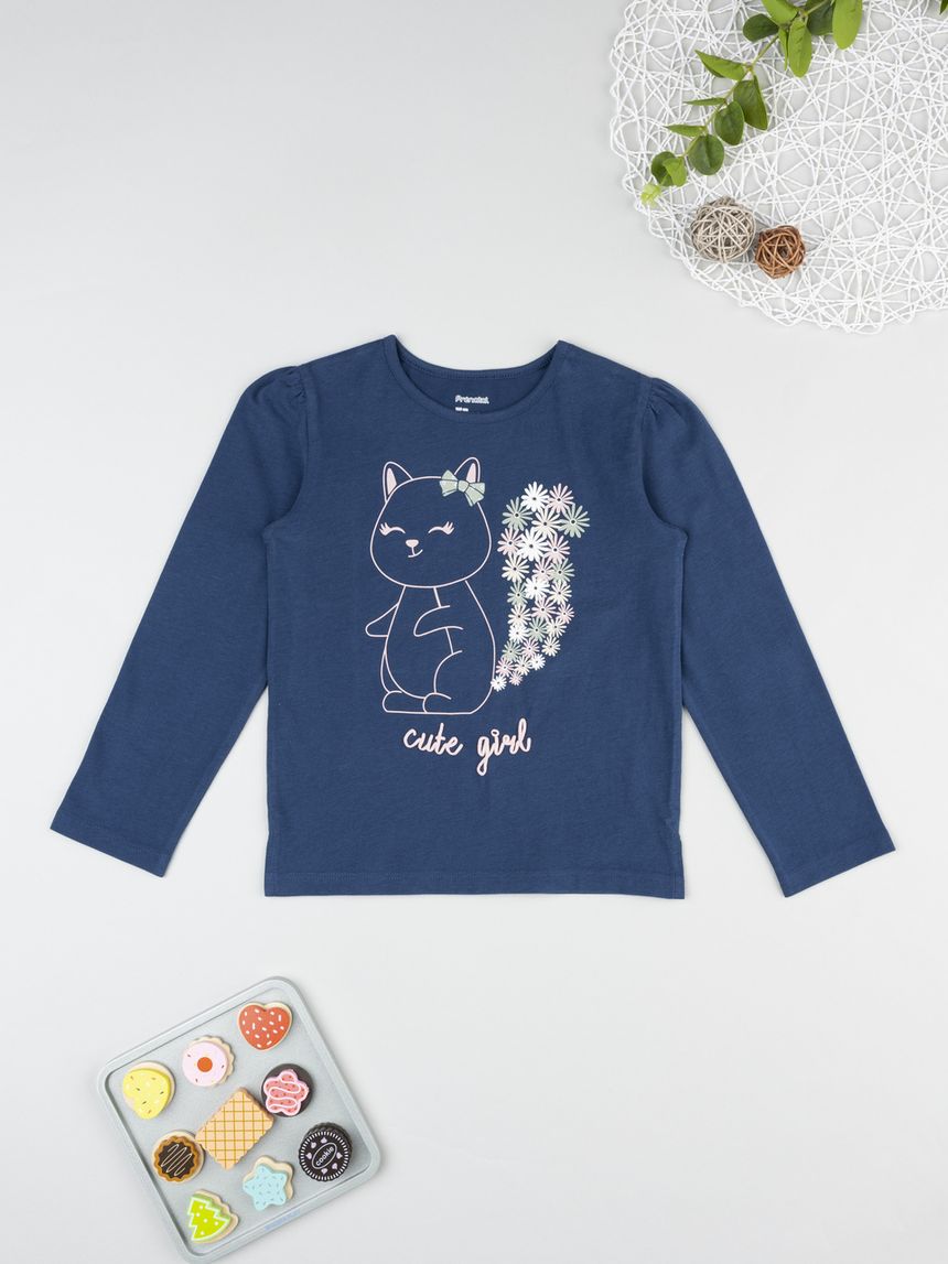 T-shirt bimba blu stampa scoiattolino