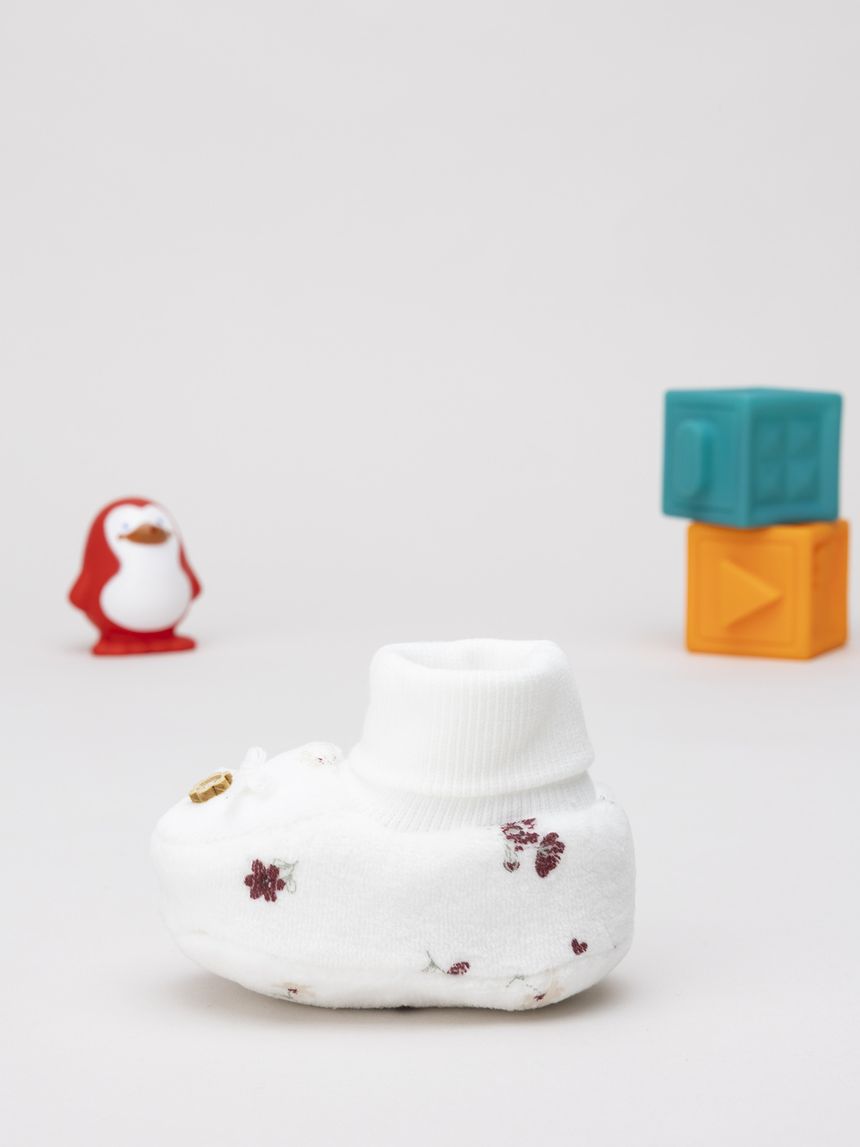 Babbucce neonata ciniglia fiorellini