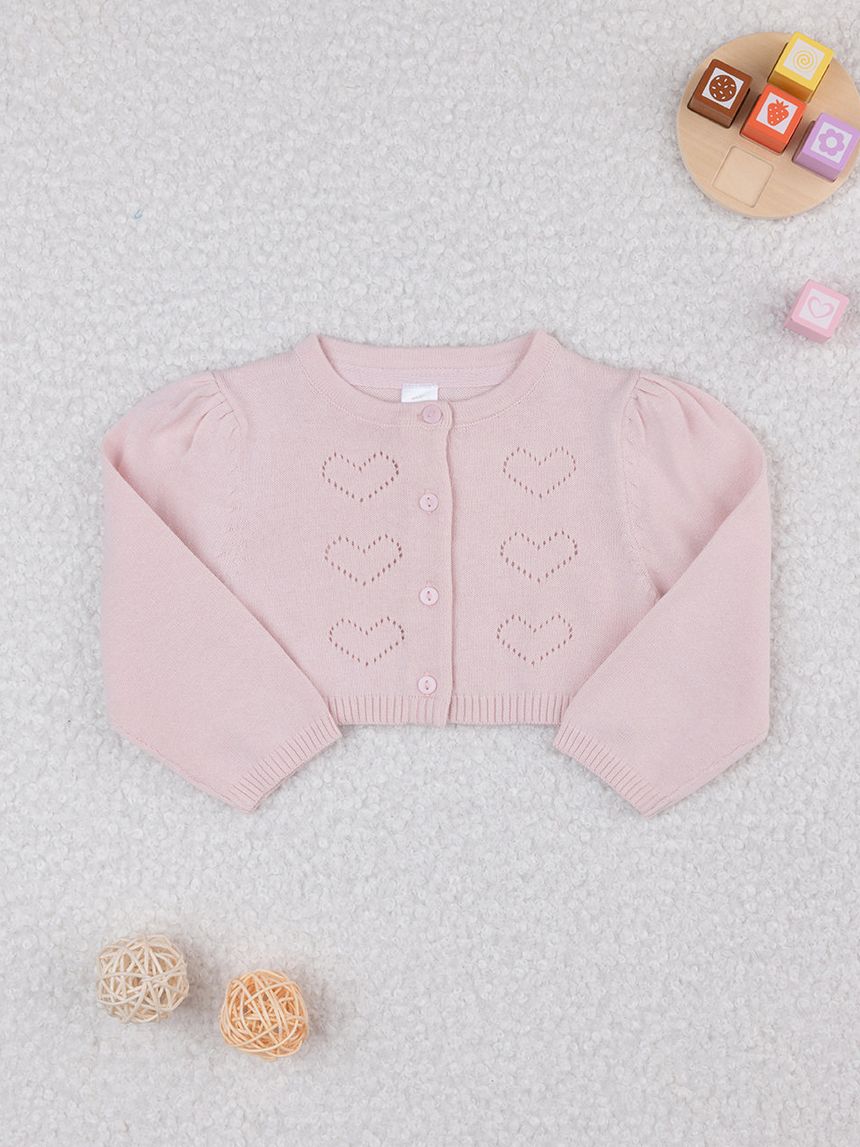 Cardigan bimba rosa cuori traforati