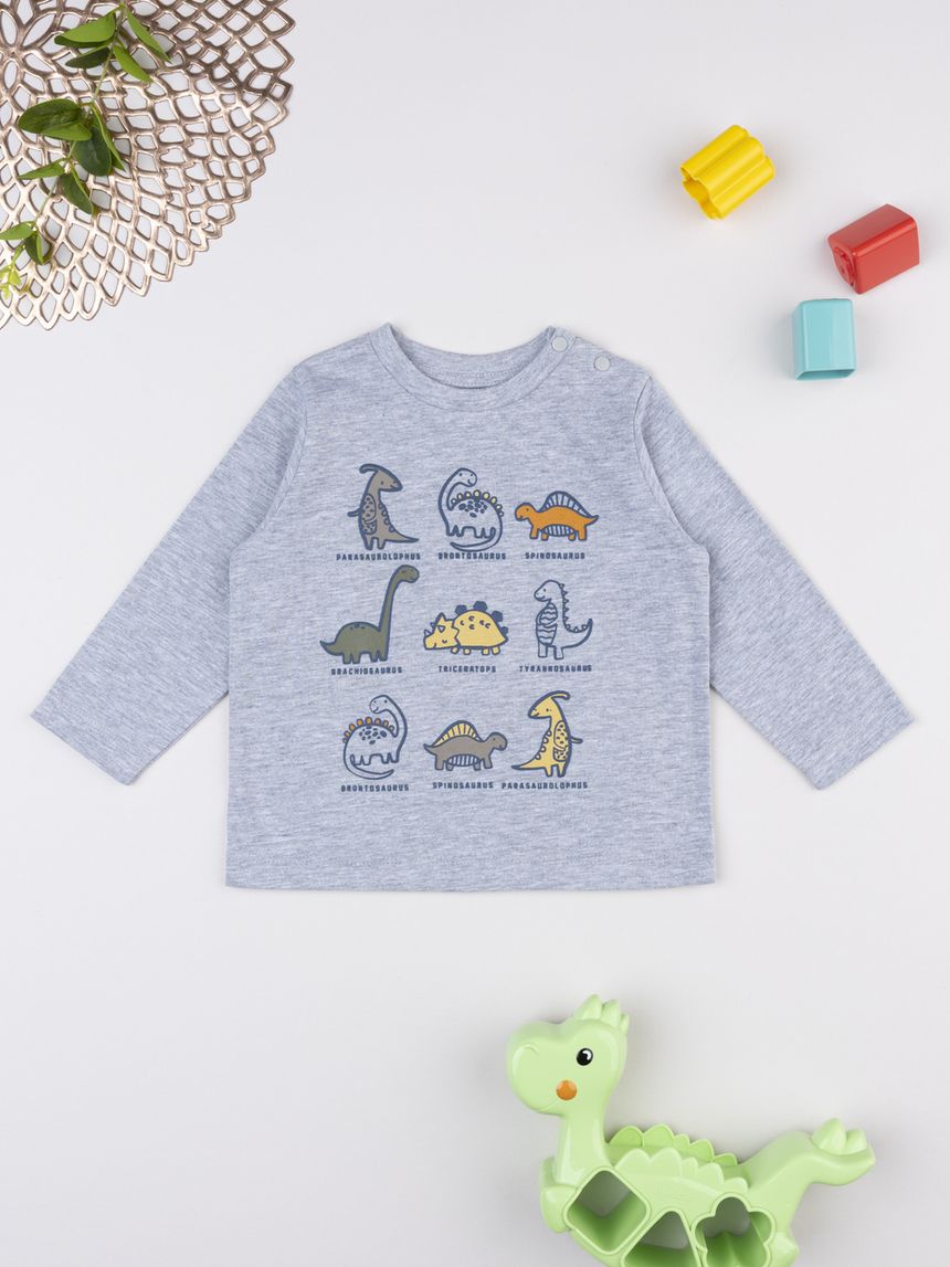 T-shirt bimbo grigia stampata dinosauri