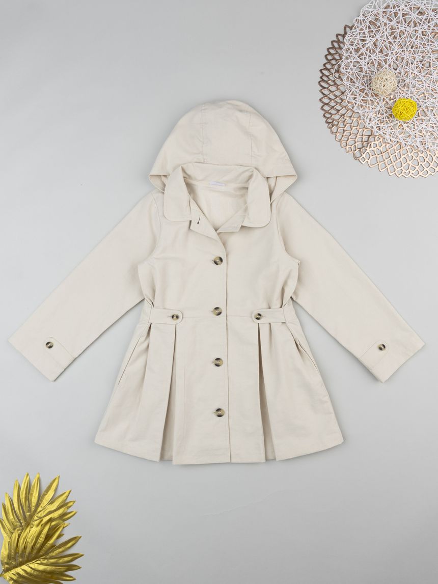 Trench bimba beige con cappuccio