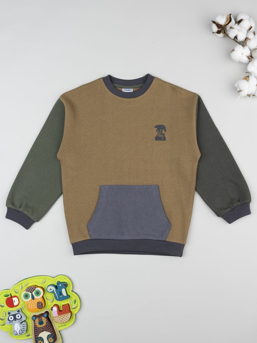 Felpa bimbo color block marrone