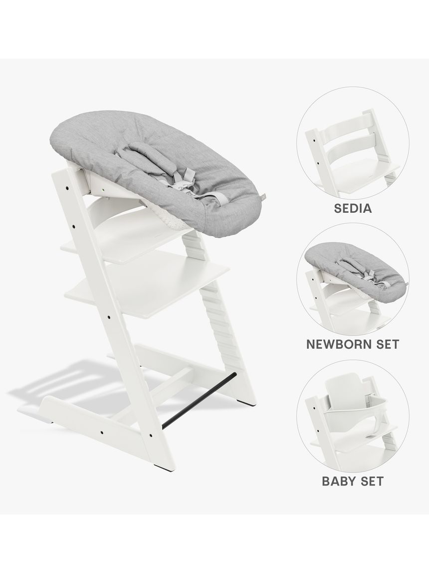 Pack seggiolone tripp trapp® bianco  sedia + babyset + newborn set grigio - personalizzabile - stokke®