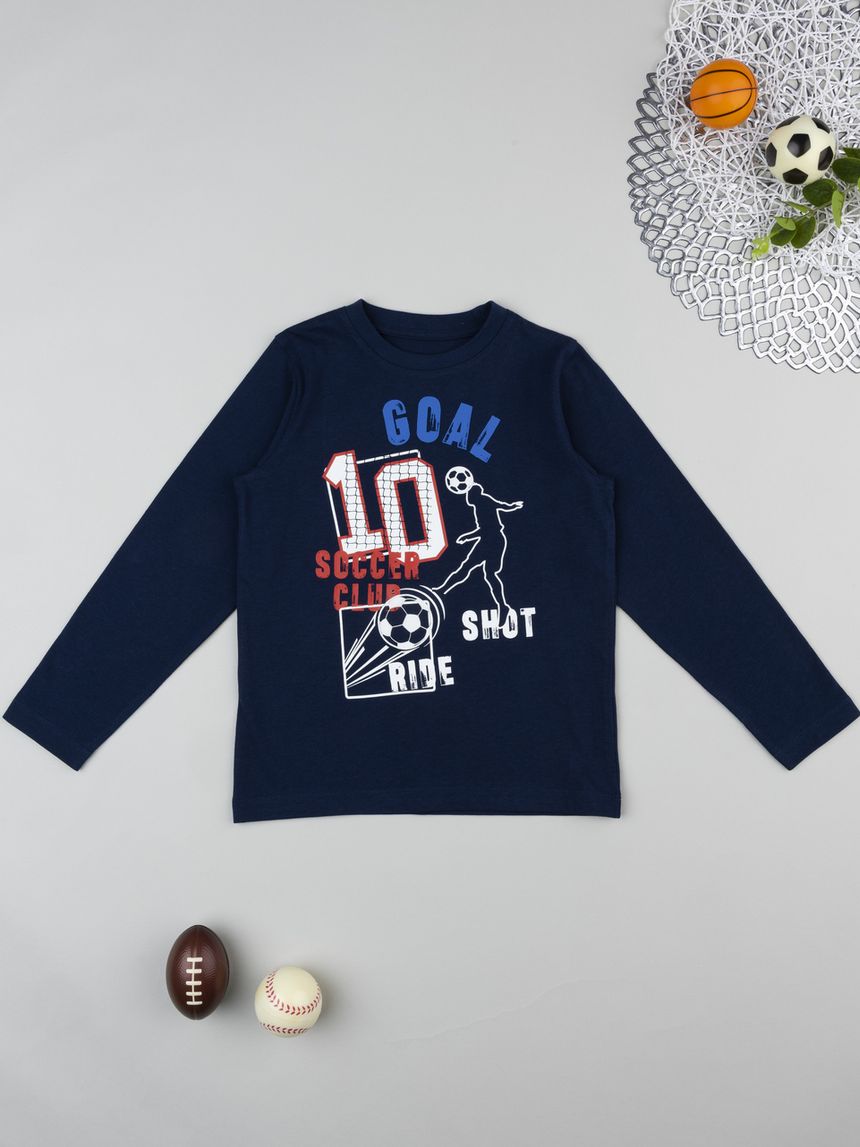 T-shirt bambino blu stampata soccer
