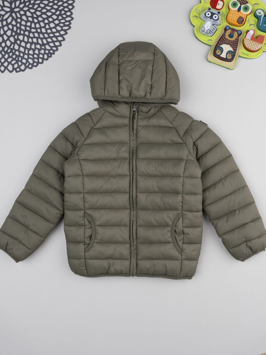 Giubbino bimbo verde scuro con cappuccio
