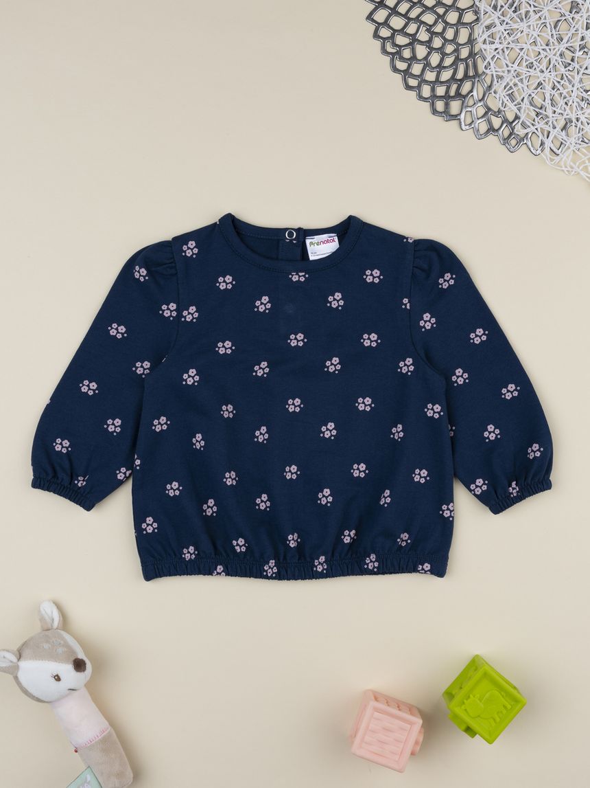 Felpa bimba blu stampa fiori rosa
