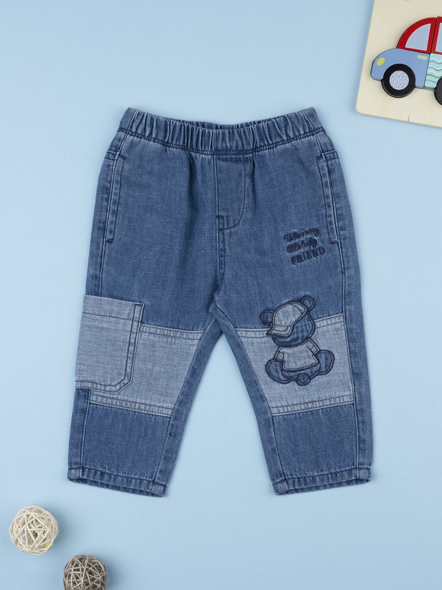 Pantalone denim bi-color bimbo patch