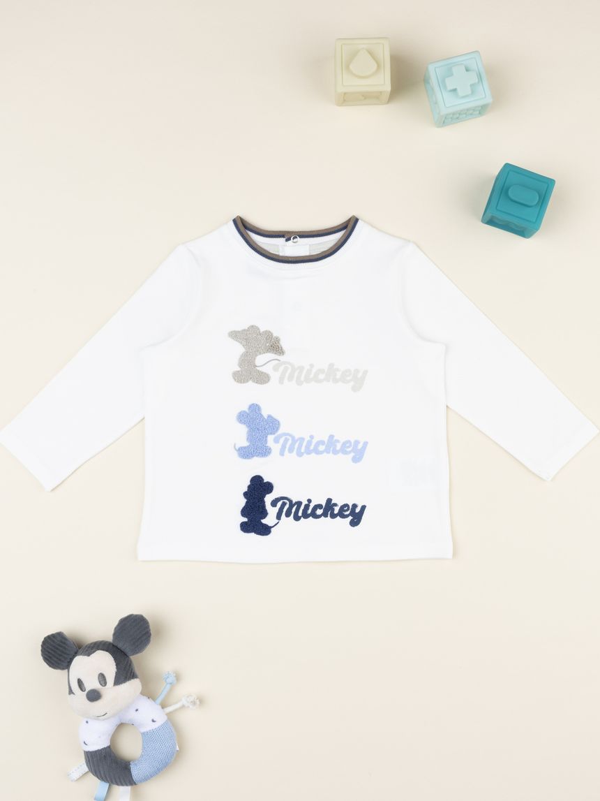 T-shirt bimbo bianca mickey maniche lunghe