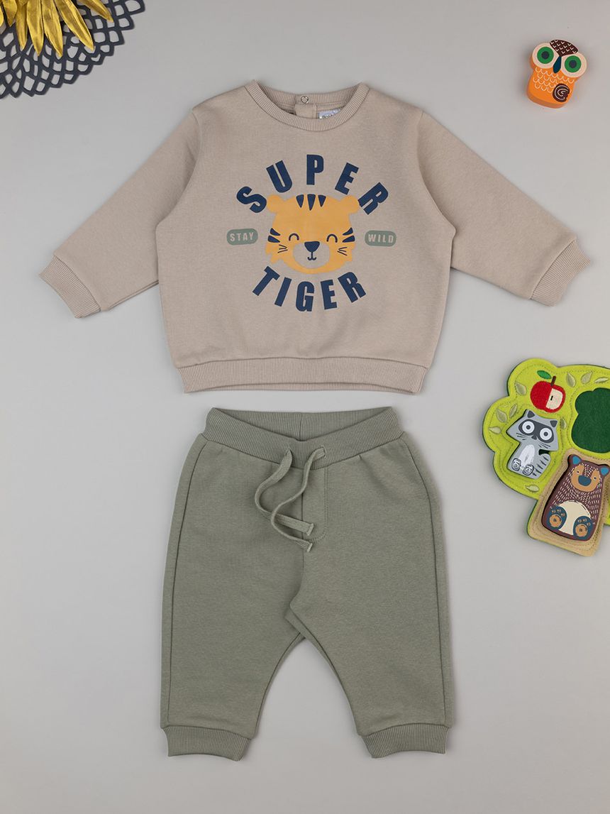 Jogger bimbo verde/beige tigre