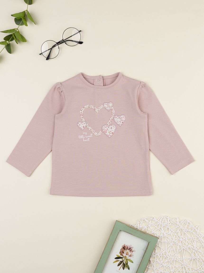 T-shirt bimba rosa patch cuori