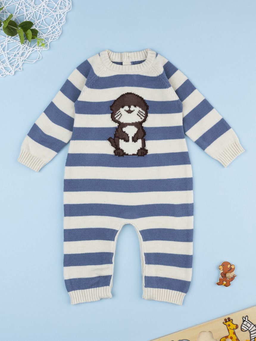 Tutina bimbo rigata beige/blu