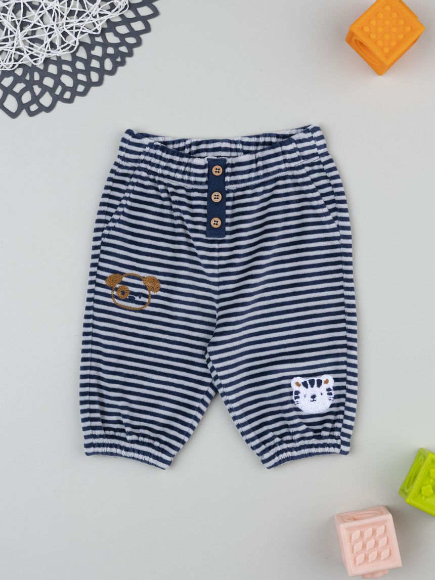 Pantalone bimbo rigato blu con patch