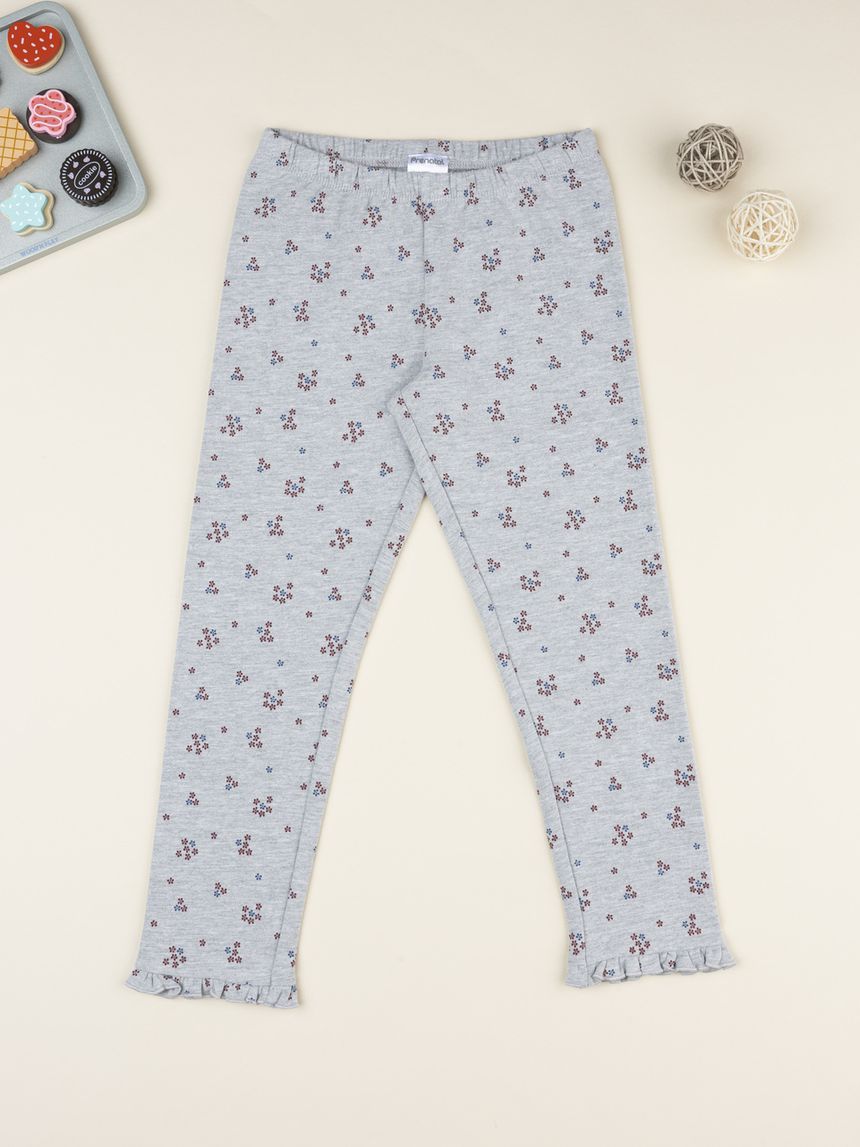 Legging bambina grigio micro-fiori allover