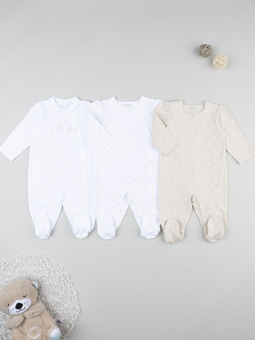 Pack 3 tutine interlock da neonata bianco/beige