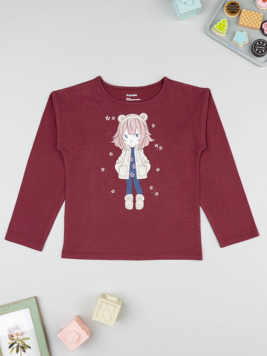 T-shirt bimba bordeaux stampa