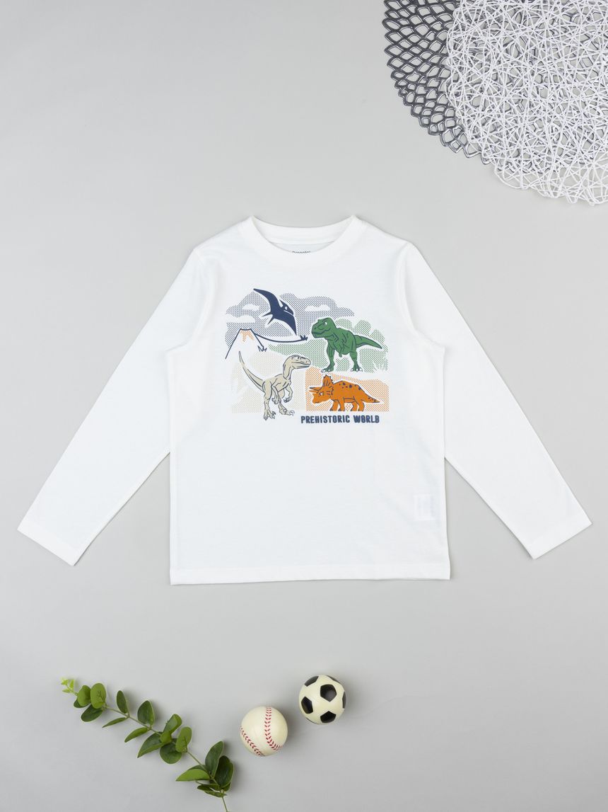 T-shirt bambino bianca stampa dinosauri