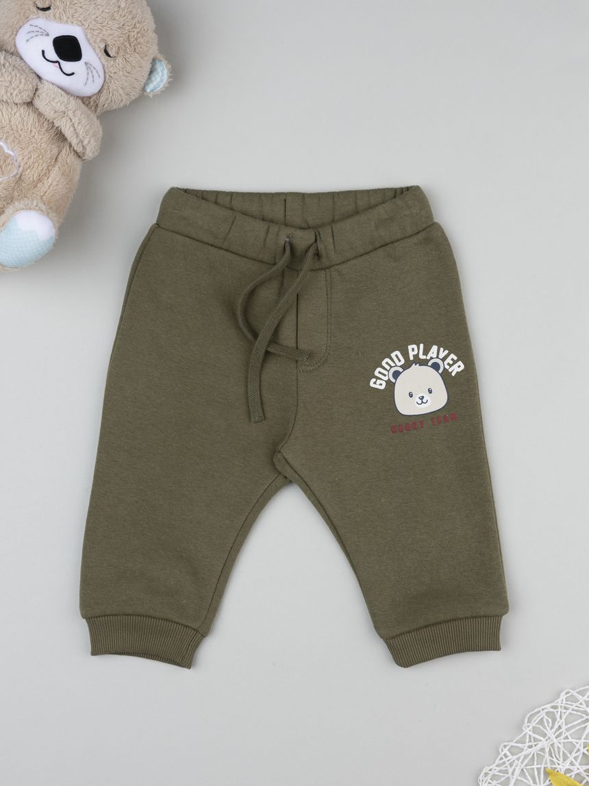 Pantalone felpato verde bimbo con stampa