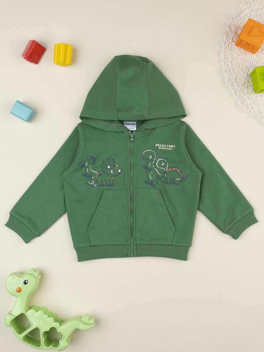 Felpa bimbo verde dinosauri con cappuccio