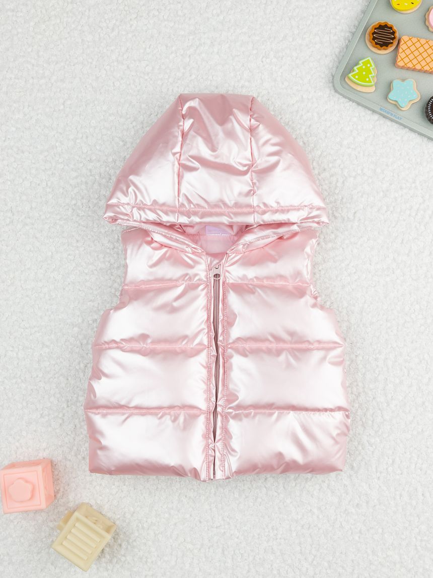 Gilet imbottito rosa bimba con cappuccio