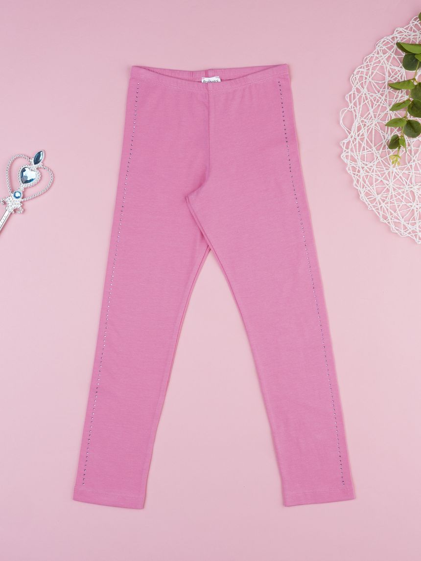 Legging bambina rosa con strass