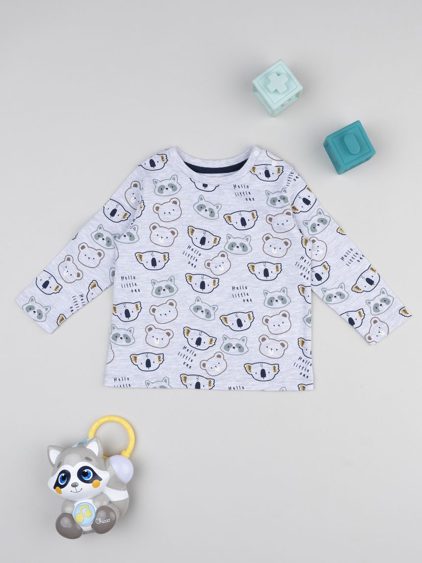 T-shirt bimbo grigia stampa animali allover