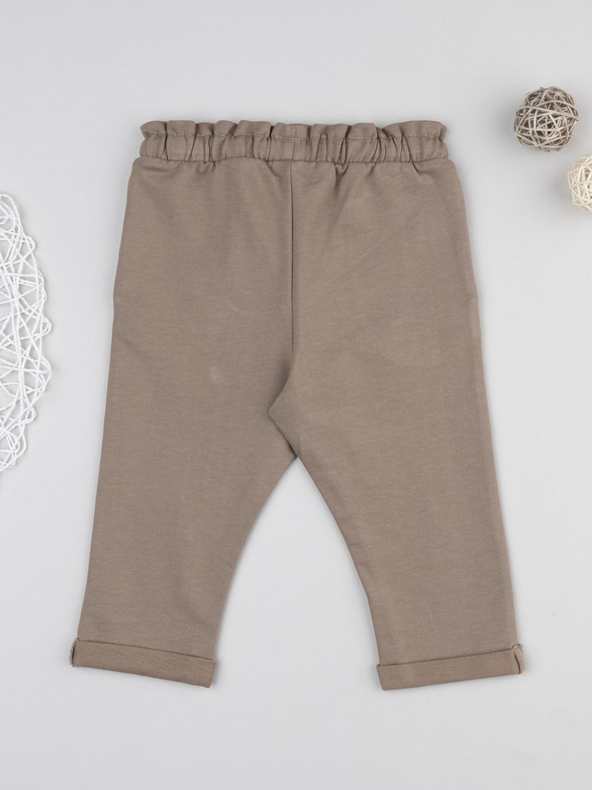 Pantalone bimba marrone cuore ricamato