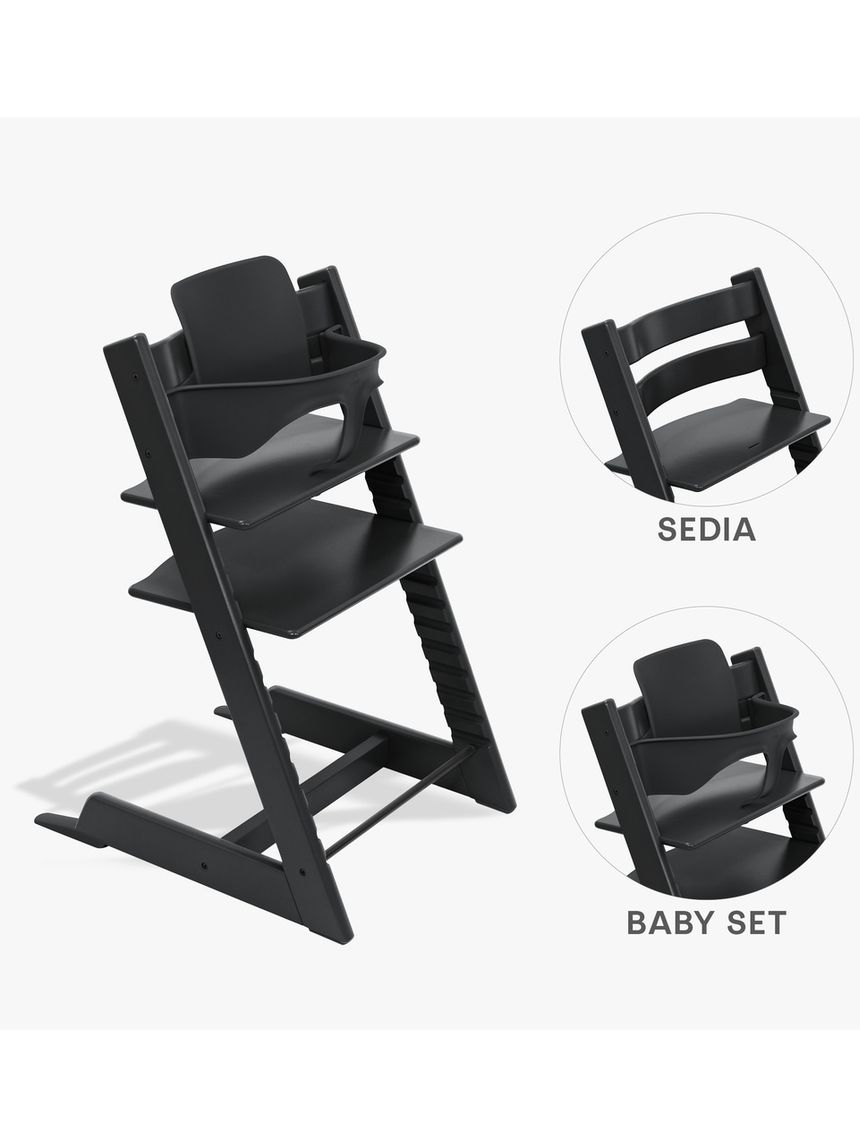 Pack seggiolone tripp trapp® nero sedia + babyset - personalizzabile - stokke®