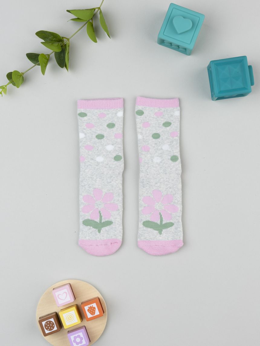 Antiscivolo bambina grigio/rosa fiori
