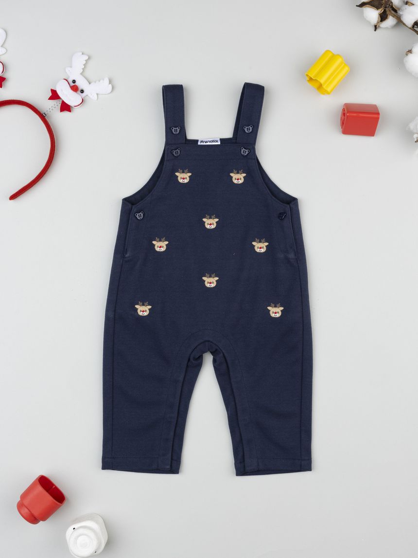 Salopette blu bimbo ricami renne