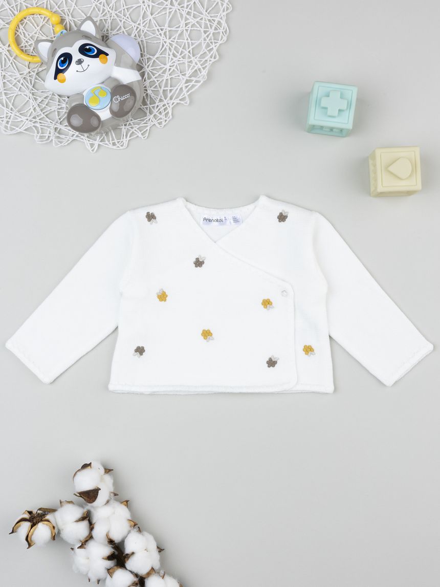 Cardigan tricot neonata bianco con ricami