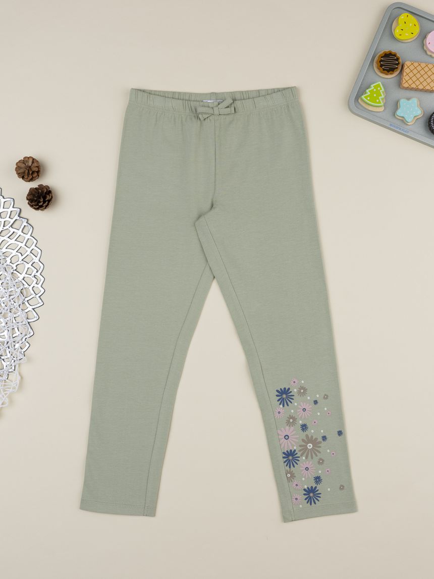 Legging bimba verde stampa fiori