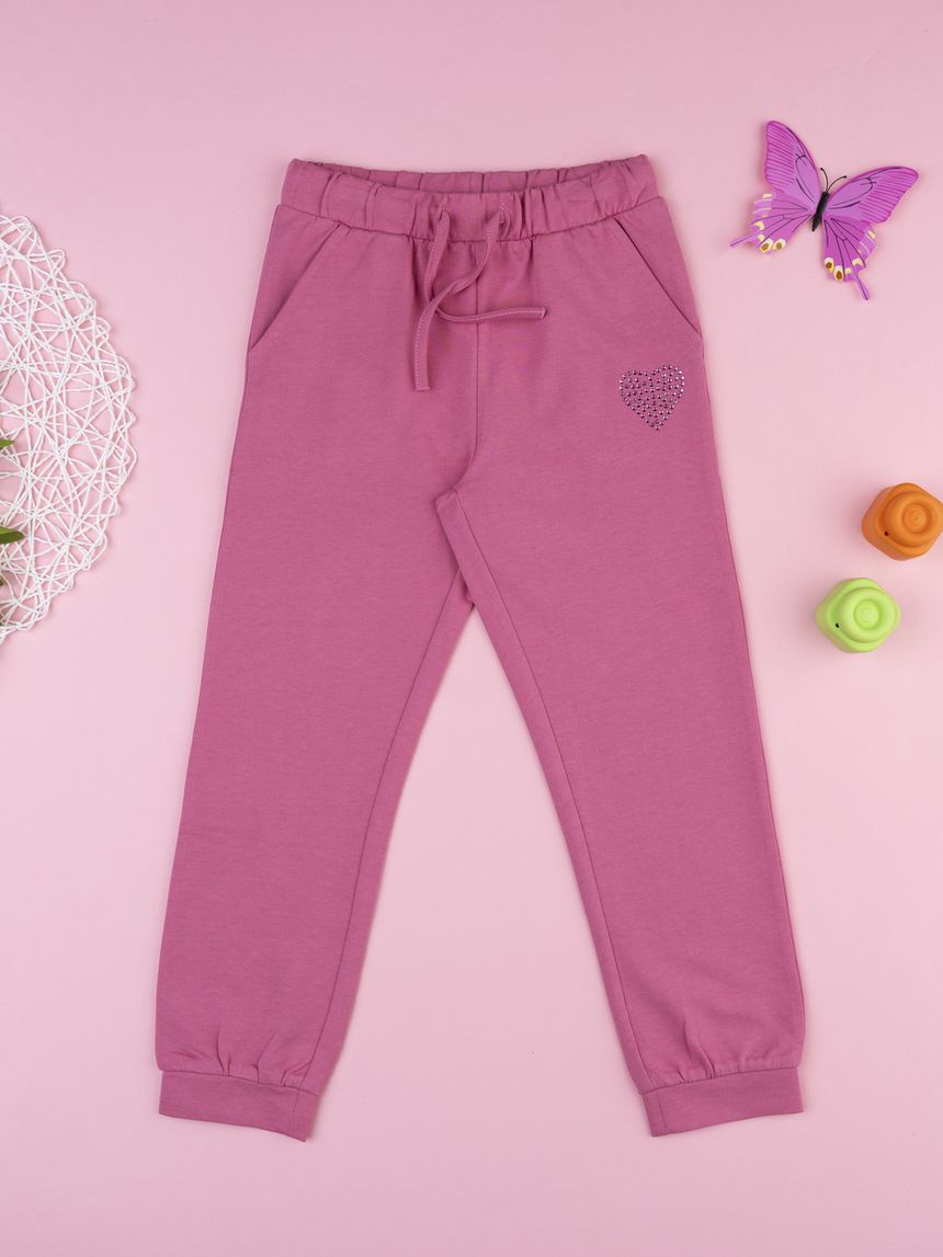 Pantalone bambina rosa cuore strass